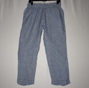 Rachel Roy‎ Linen Pants Medium Women Blue Elastic Waist Pockets Pull-On Cuffed